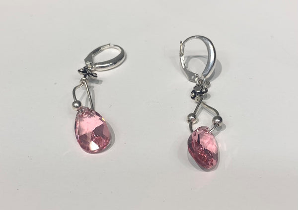 Earrings - .925 SS - Long - pink crystal - Artisan