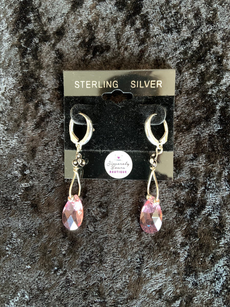 Earrings - .925 SS - Long - pink crystal - Artisan